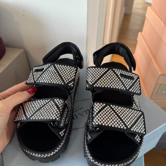 NWT Prada Sandals Crystal Embellished Allover Double Strap Platform Sz 35.5 - Picture 5 of 8